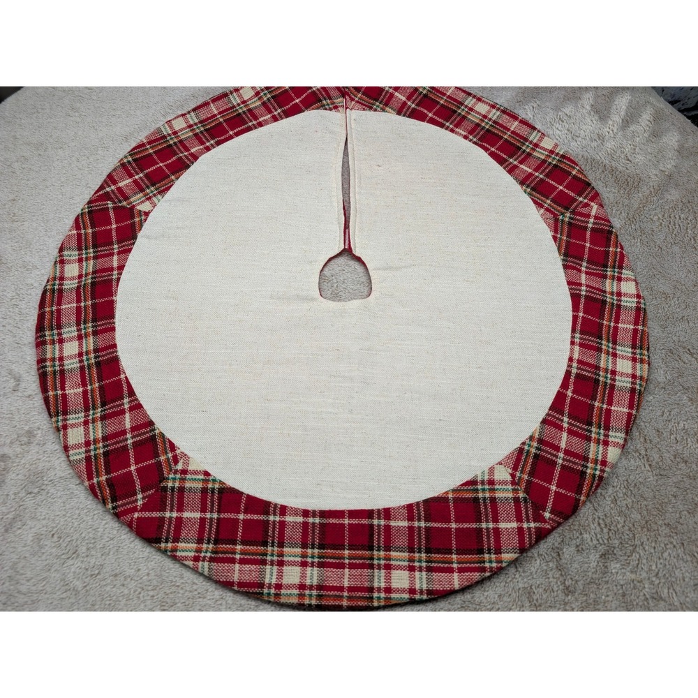 Enchanted Forest 24in Small Christmas Tree Skirt Red Plaid Rustic Holiday